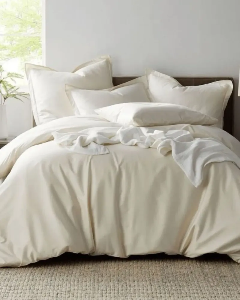 Постельное бельё из варёного сатина, 100% хлопок, цвет бело-молочный