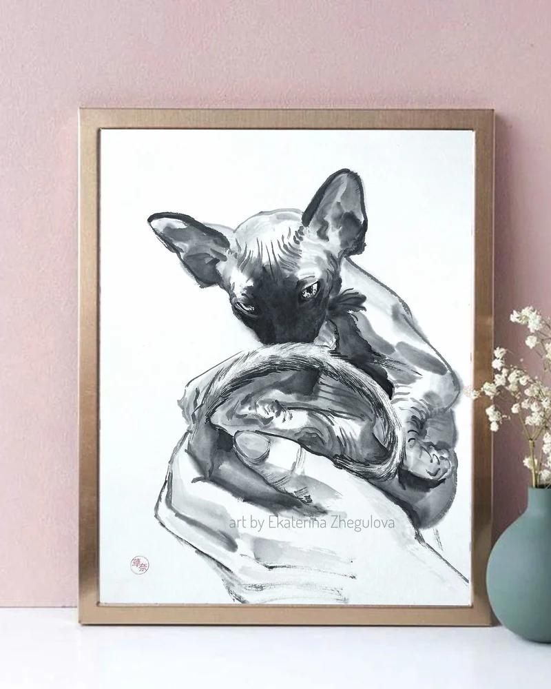 Картина сфинкс Инопланетянин 35x40 портрет кот кошка лофт
