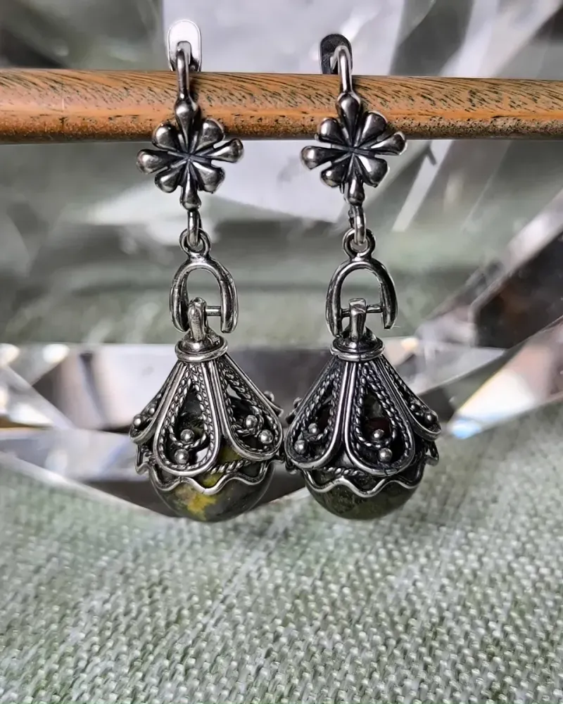 Серьги с яшмой «Кровь дракона», зелёные — Основной