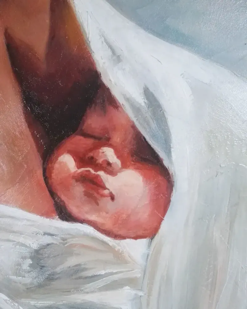 Мама и малыш. Картина маслом 40×40 см — 40×40 см