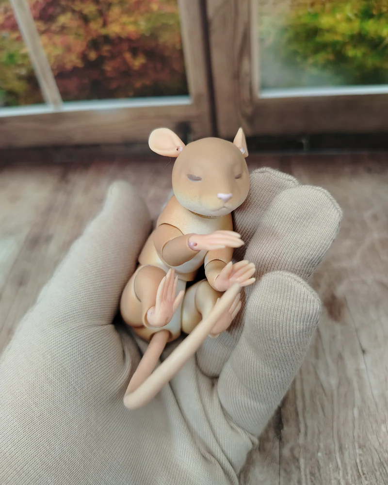 Мышка, шарнирная кукла — Бежевая, 3,5 см