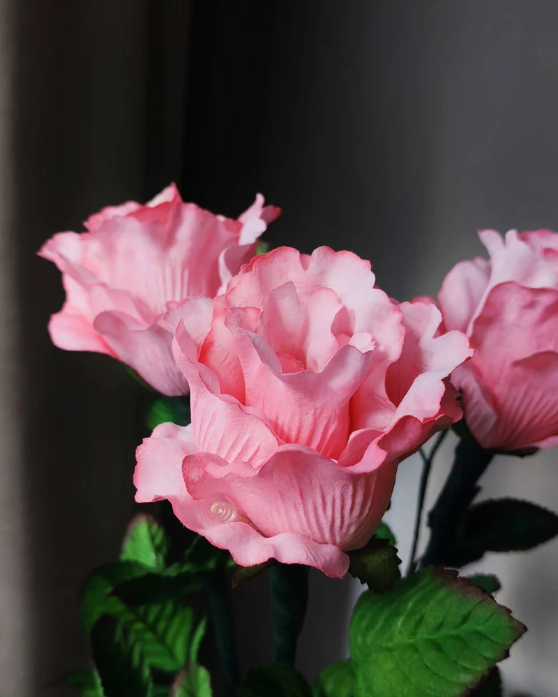 Букет-ночник из 3 роз «Pink», розовый