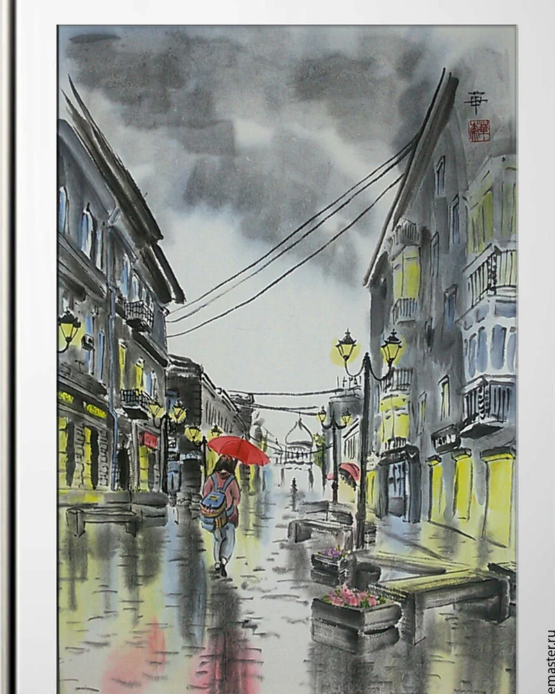 Картина На Соборном переулке, 50x70 дождь