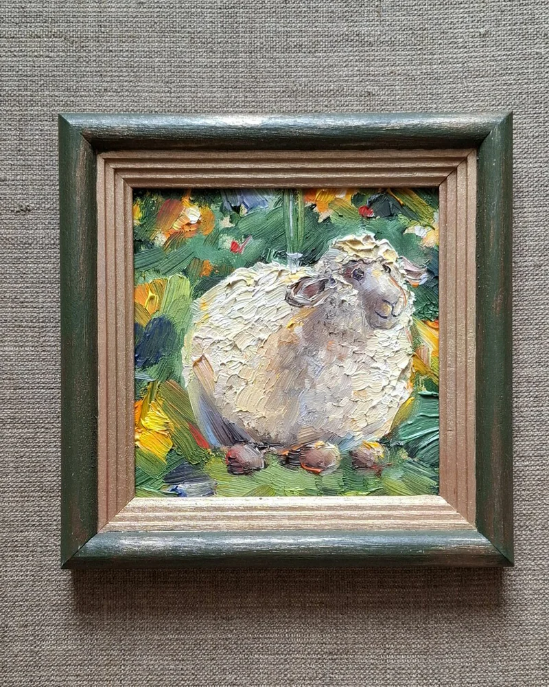 Новогодняя овечка. Миниатюра 10х10