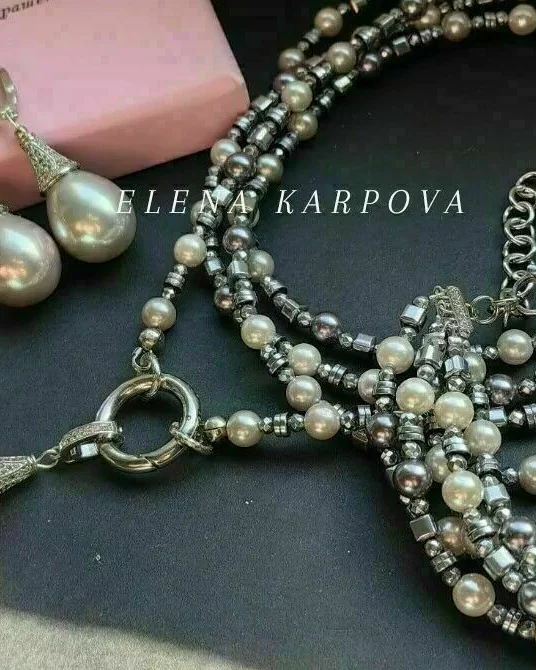 Колье с гематитом и жемчугом майорка