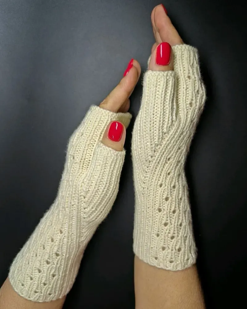 Ажурные митенки из мериноса — Белые 2 — Белые 2