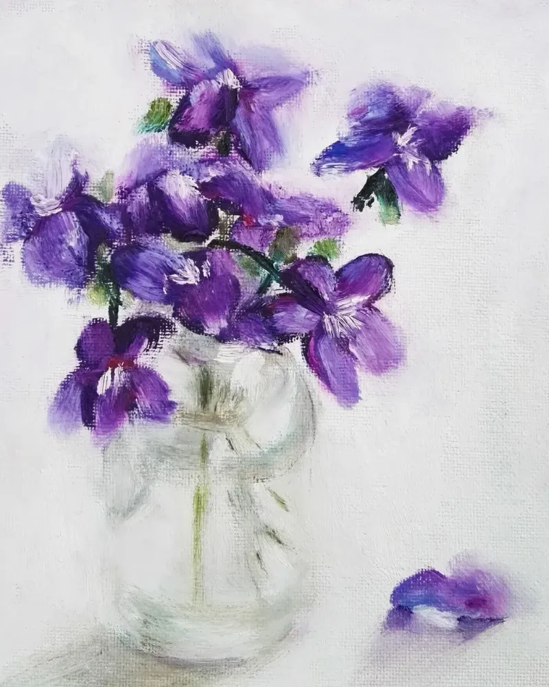 Букет фиалок. Картина маслом 20×20 см — 20×20 см