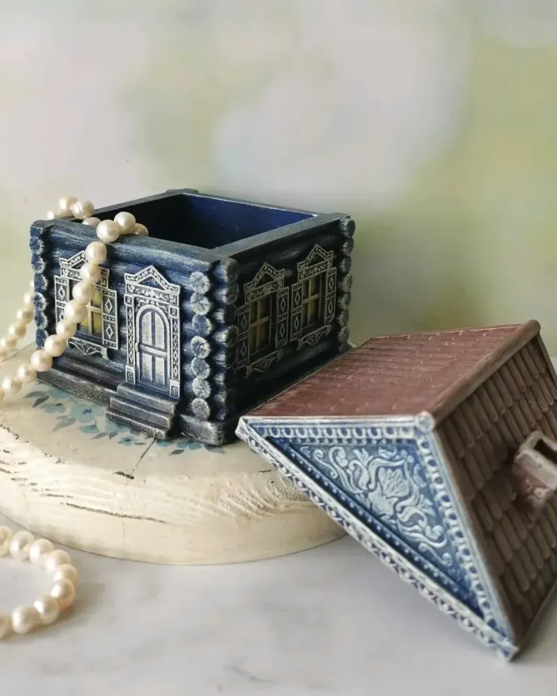 Шкатулка «Русская изба» — Синяя