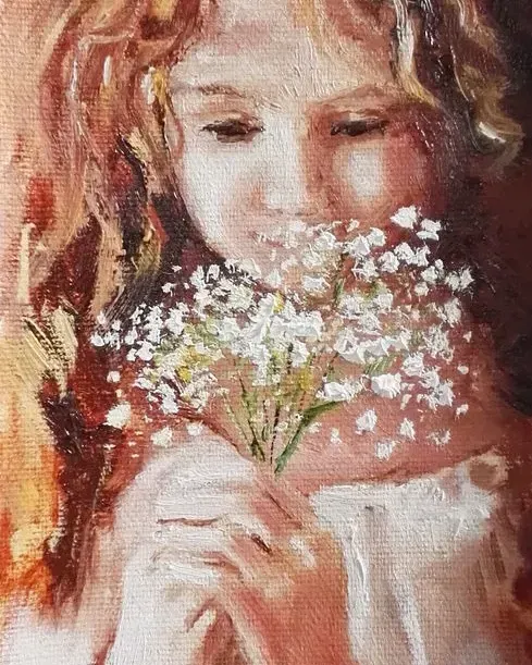 Рыжая девочка. Картина маслом 10×30 см — 10×30 см