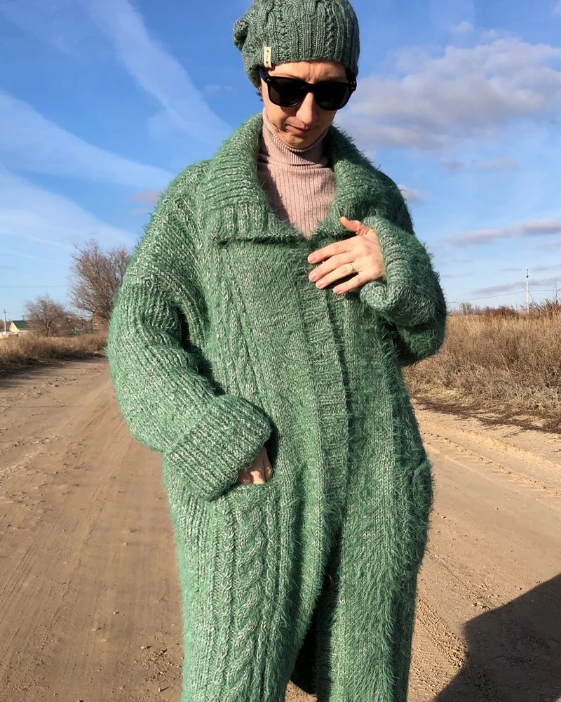 Зелёный Кардиган женский — Кардиган пальто