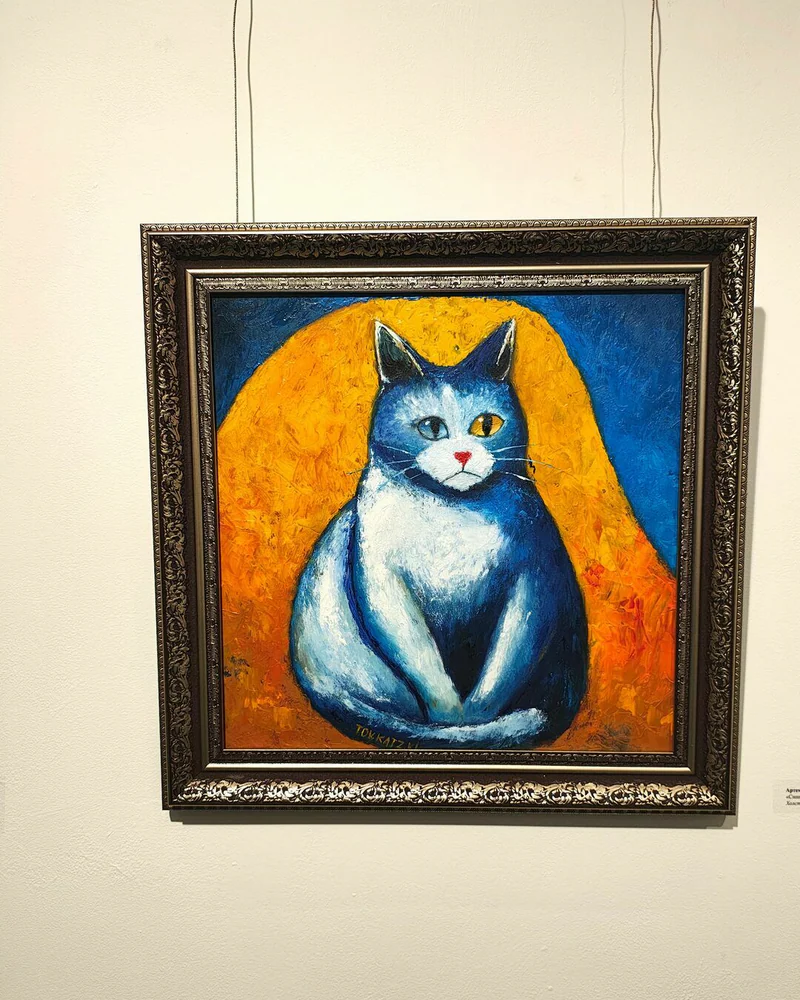 Синий кот 4 (гетерохромия), Масло, холст. 40×40 см