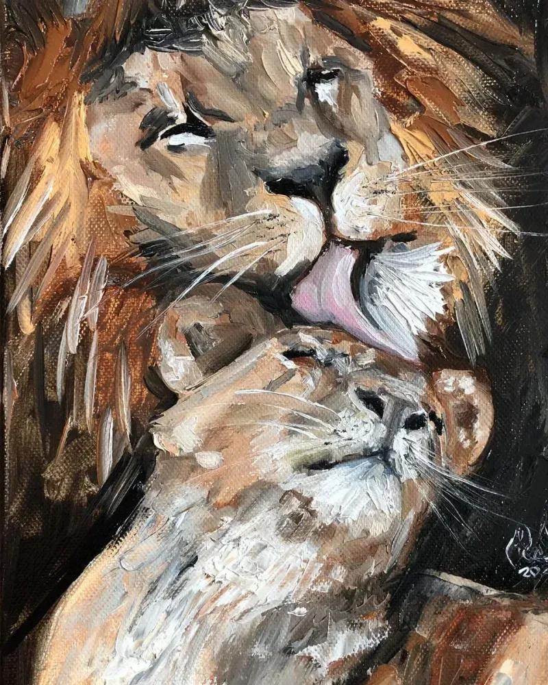 Лев и львица. Картина маслом 20×30 см — 20×30 см
