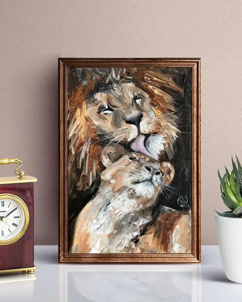 Лев и львица. Картина маслом 20×30 см — 20×30 см