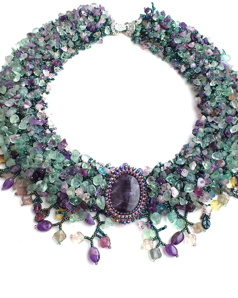 Колье "Эмиренте" флюорит, аметист, роз.кварц, аметрин