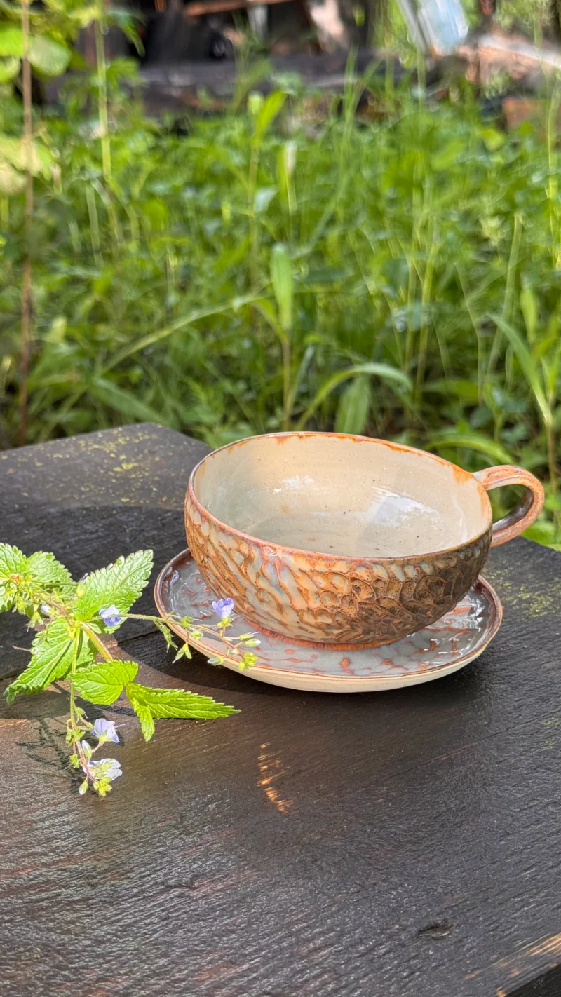 Чайная пара «Тёплое сердце», коричневая