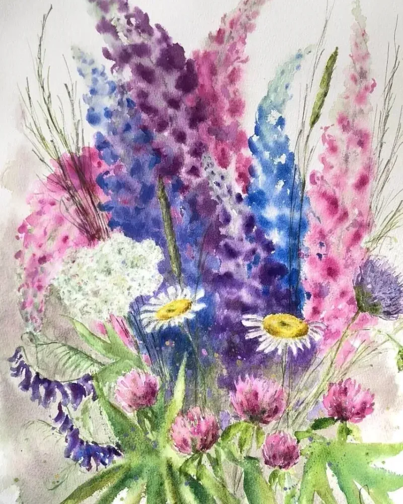 Полевые цветы. Акварель — 30×40 см