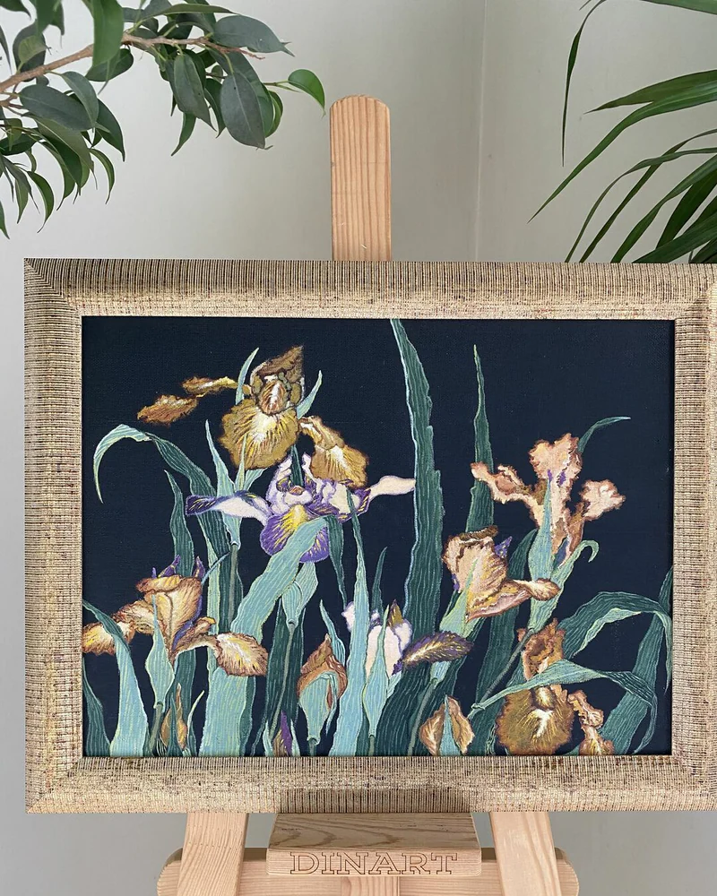 Картина маслом Цветы Ирисы. 36×47 см — Оригинал